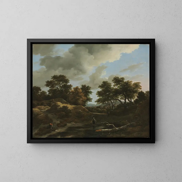 Metsäinen ja kumpuileva maisema - Jacob van Ruisdael — kehystetty taideteos seinällä