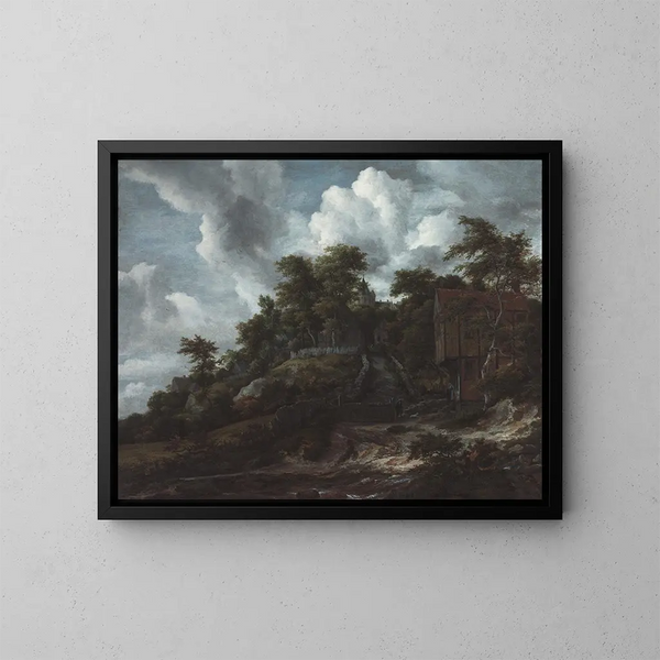 Colline boisée avec vue sur le château de Bentheim - Jacob van Ruisdael — kehystetty taideteos seinällä
