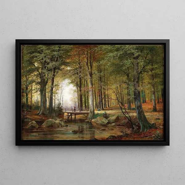 Jacobus Johannes van Poorten - A Wooded Landscape with a Creek and a Bridge.webp
