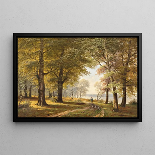 Jacobus Johannes van Poorten - A forest path with hiker in autumn.webp