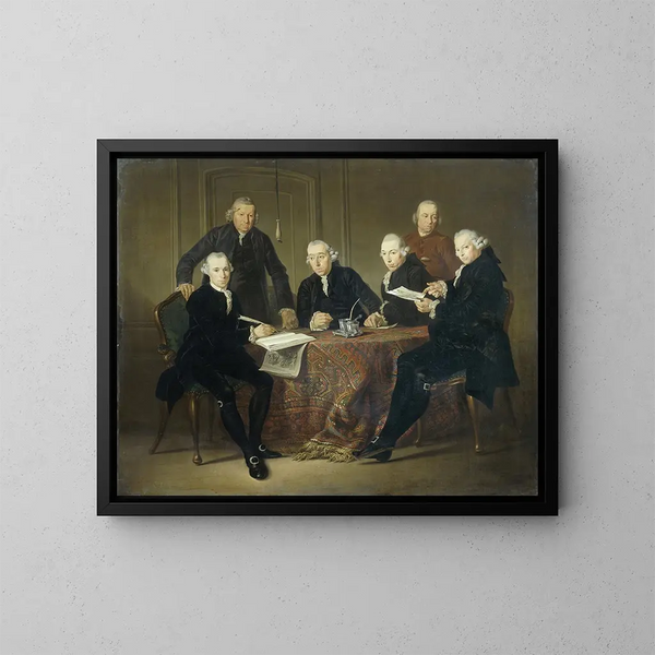 Les Quatre Régents, le Secrétaire et le Père de la Maison des Lépreux d'Amsterdam 1773 - Jacobus Luberti Augustini — kehystetty taideteos seinällä
