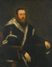 Muotokuva parrasta miehestä mustassa kauluspuvussa ja turkissa - Jacopo Tintoretto — näkymä teoksesta