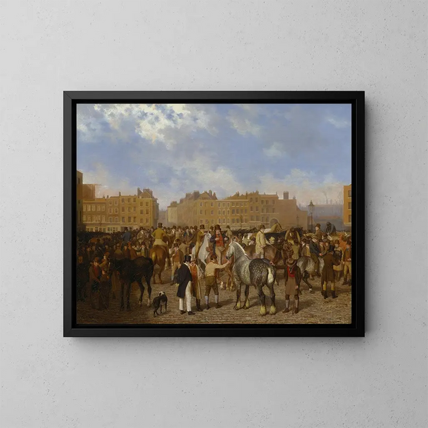 Vanha Smithfieldin markkina-alueesta - Jacques-Laurent Agasse — kehystetty taideteos seinällä