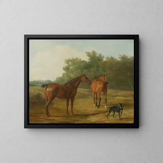 JacquesLaurent Agasse - Two Horses And a Greyhound In A Landscape.webp