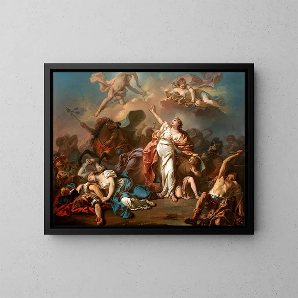 Apollon ja Diane hyökkäämässä Niobeen lasten kimppuun - Jacques Louis David — kehystetty taideteos seinällä