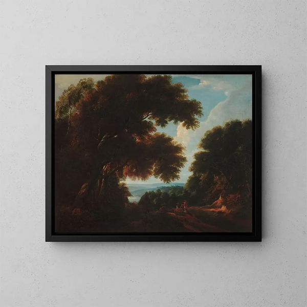Metsänäkymä figuureilla - Jacques d'Arthois — kehystetty taideteos seinällä