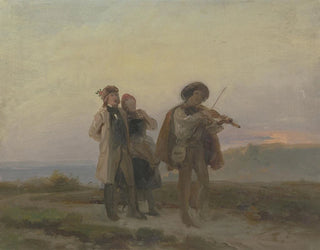 Promenade du soir, violoniste et couple de paysans dans les champs - Jakob Becker — näkymä teoksesta
