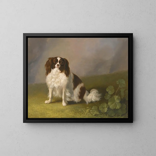 Portrait d'un épagneul King Charles dans un paysage - Jakob Philipp Hackert — kehystetty taideteos seinällä