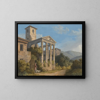 Le temple d'Hercule à Cori près de Velletri - Jakob Philipp Hackert — kehystetty taideteos seinällä