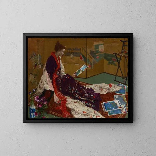 Caprice en violet et or: L'écran doré - James Abbott McNeill Whistler — kehystetty taideteos seinällä