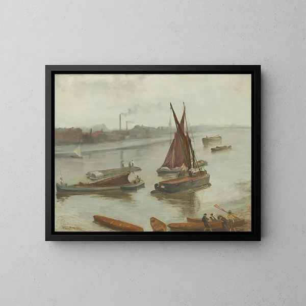 Harmaa ja hopea, vanha Battersea Reach - James Abbott McNeill Whistler — kehystetty taideteos seinällä