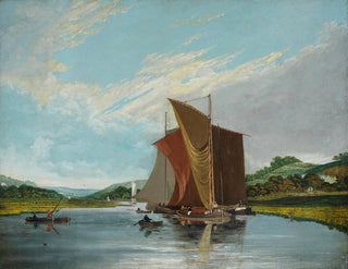 James Baker Pyne - Barges on a river.webp