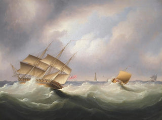 Frégate devant un phare - James Edward Buttersworth — näkymä teoksesta