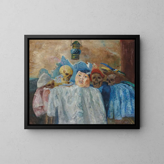 Pierrot et les squelettes - James Ensor — kehystetty taideteos seinällä