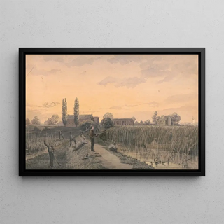 James Fuller Queen - Bird hunting party on a levee with marsh grasses along the shore.webp