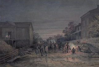 James Fuller Queen - Sketches with the Co B 8th Reg Pa militia under the officers of the old Southwark Gaurd night after leaving Camp McClure.webp