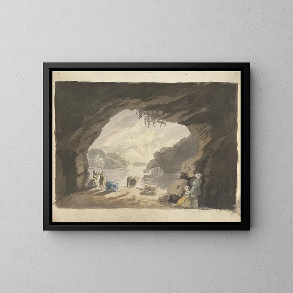 Figures avec des animaux dans la grotte - James Miller — kehystetty taideteos seinällä