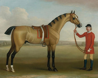 James Seymour - Cato A Bay Racehorse With A Groom In A Landscape.webp