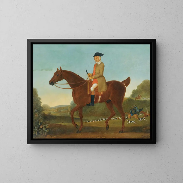 Portrait d'un gentleman traditionnellement identifié comme Fulwar, 4e comte de Craven, sur son cheval de chasse - James Seymour — kehystetty taideteos seinällä
