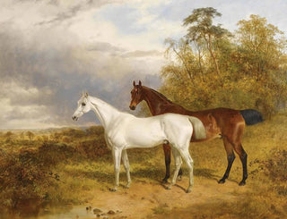 James Walsham Baldock - A Bay And Grey Horse In A Landscape.webp