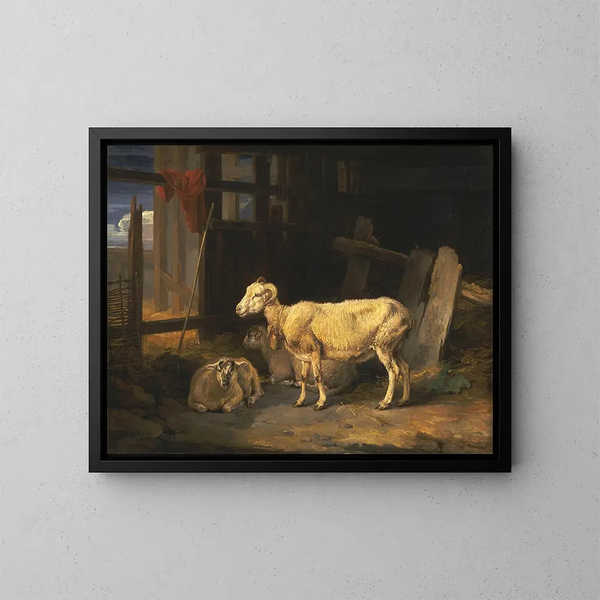 Moutons et agneaux dans la lande - James Ward — kehystetty taideteos seinällä