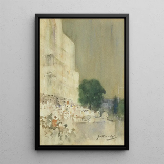 James Watterston Herald - Crowds outside building with recumbent lion statues.webp