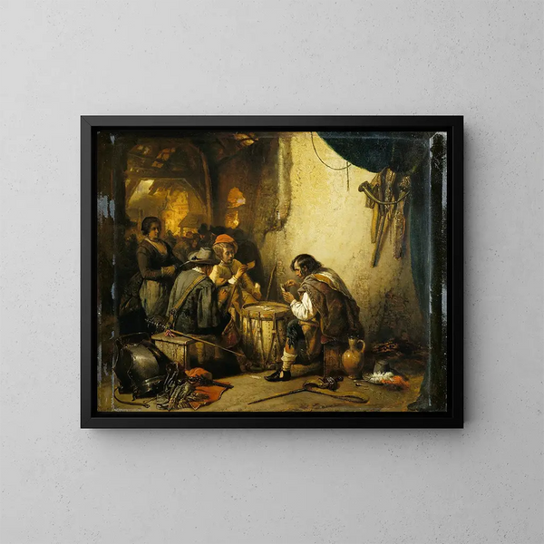 Sotilaat pelaamassa korttia - Jan August Hendrik Leys — kehystetty taideteos seinällä