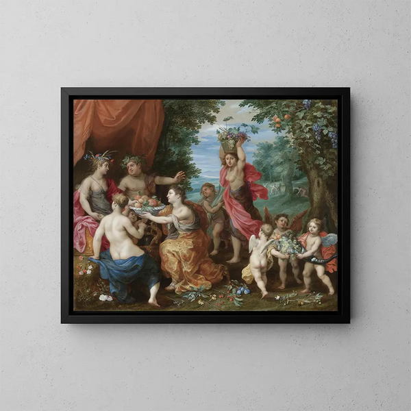 Un bacchanale avec Cérès, Bacchus et Vénus - Jan Brueghel le Jeune — kehystetty taideteos seinällä