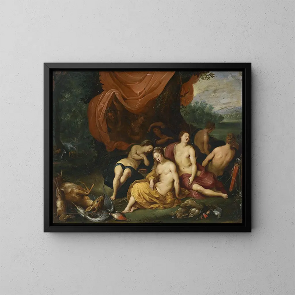 Diane et ses nymphes après la chasse - Jan Brueghel le Jeune — kehystetty taideteos seinällä