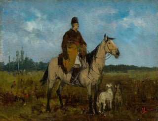 Cavalier à cheval avec des lévriers - Jan Chełmiński — näkymä teoksesta