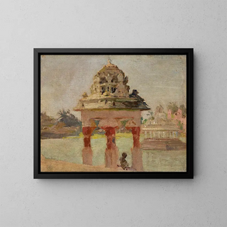 Temple de Madras avec le bassin sacré - Jan Cybis — kehystetty taideteos seinällä