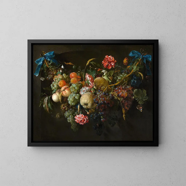 Hedelmä- ja kukkaköynnös - Jan Davidsz de Heem — kehystetty taideteos seinällä