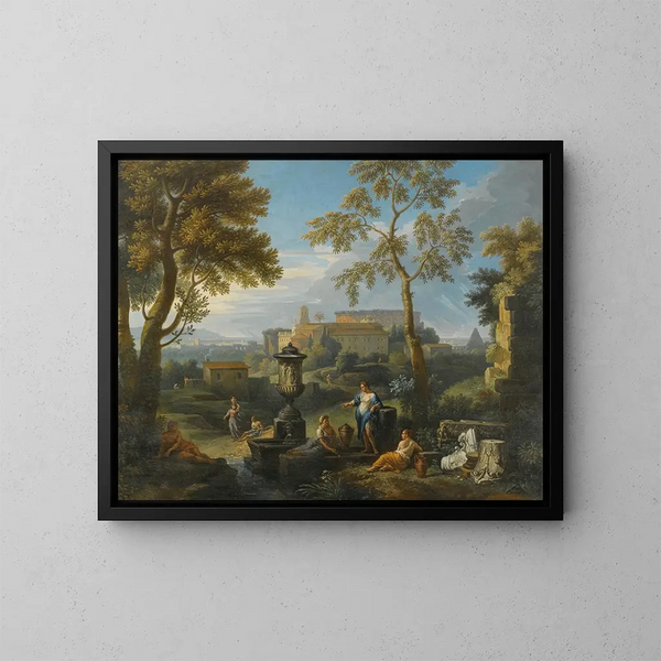 Figures classiques assises près de ruines dans un paysage italique - Jan Frans van Bloemen — kehystetty taideteos seinällä