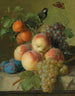 Päärynöiden, viinirypäleiden ja luumujen still life -maalauksesta kivireunalla linnun ja perhosen kanssa - Jan Frans van Dael — näkymä teoksesta