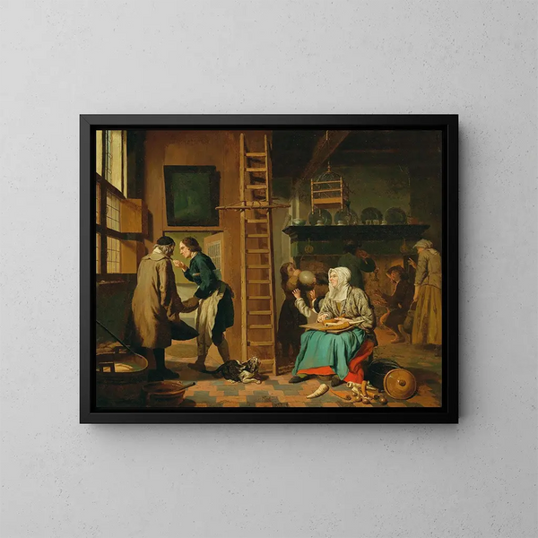 Keittiön sisätilan maalaus - Jan Josef Horemans l'Ancien — kehystetty taideteos seinällä
