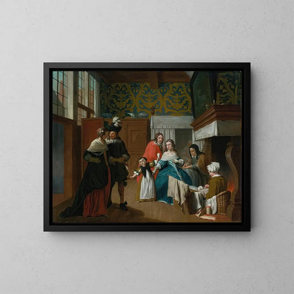 Une femme malade avec sa famille et ses attendants dans un intérieur - Jan Josef Horemans le Jeune — kehystetty taideteos seinällä