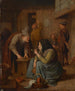 Taverna-Interior with a woman smoking a pipe and a man cutting tobacco - Jan Steen — näkymä teoksesta