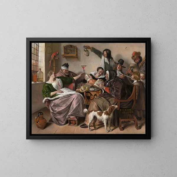 Kuten vanha laulaa, nuori piippu - Jan Steen — kehystetty taideteos seinällä