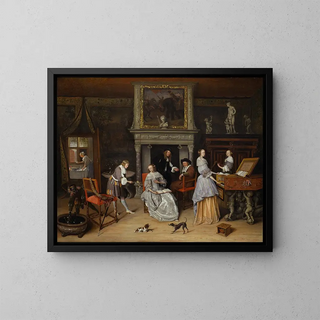 Fantastinen sisämaalaus Jan Steenistä ja Gerrit Schoutenin perheestä - Jan Steen — kehystetty taideteos seinällä