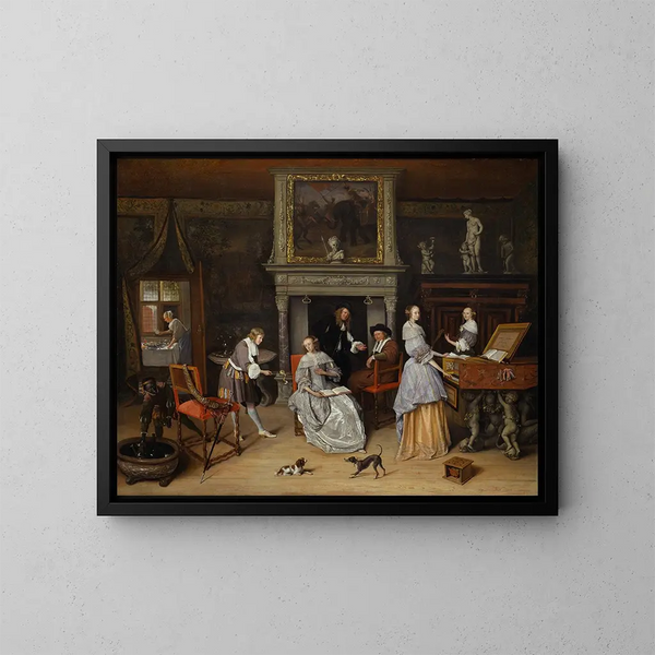 Fantastinen sisämaalaus Jan Steenistä ja Gerrit Schoutenin perheestä - Jan Steen — kehystetty taideteos seinällä