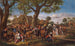 Maanviljelijät juhlimassa pubin edessä - Jan Steen — näkymä teoksesta