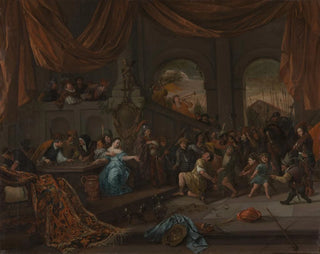 Samson loukkaantuneena filistealaisia kohtaan - Jan Steen — näkymä teoksesta