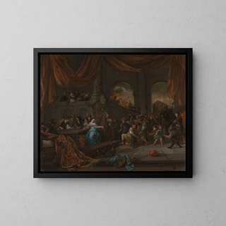 Samson loukkaantuneena filistealaisia kohtaan - Jan Steen — kehystetty taideteos seinällä