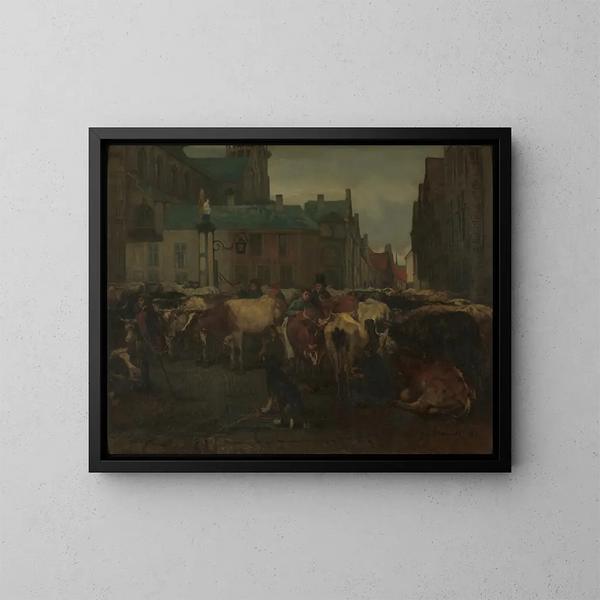 Le marché aux bestiaux à Anvers - Jan Stobbaerts — kehystetty taideteos seinällä
