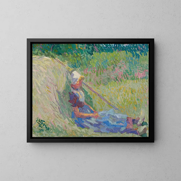 Tytär lepää heinäkasan vieressä - Jan Toorop — kehystetty taideteos seinällä