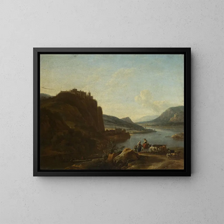 maisemasta veden äärellä - Jan Vermeer van Haarlem l'Ancien — kehystetty taideteos seinällä