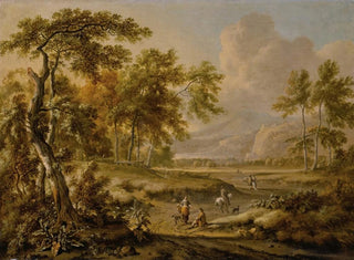 Jan Wijnants - An extensive landscape with figures on a path in the foreground.webp