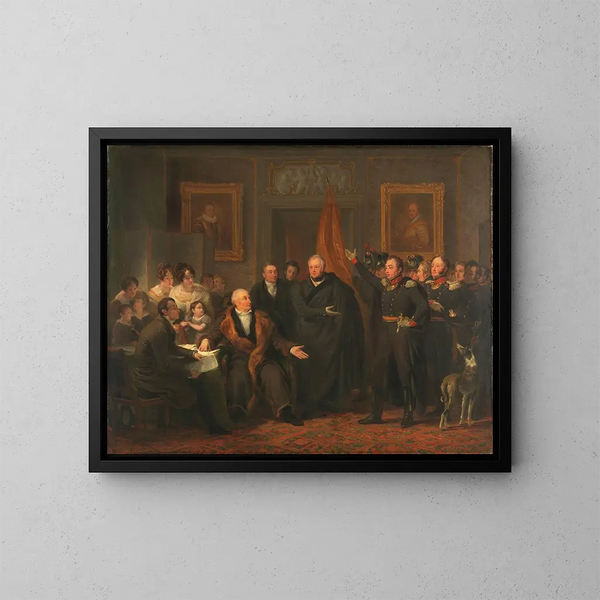 Le triumvirat prenant le pouvoir au nom du prince d'Orange, 21 novembre 1813 - Jan Willem Pieneman — kehystetty taideteos seinällä