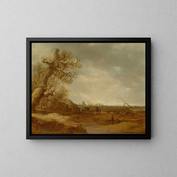 Hiekkaerämaiden maisema figuureilla - Jan van Goyen — kehystetty taideteos seinällä