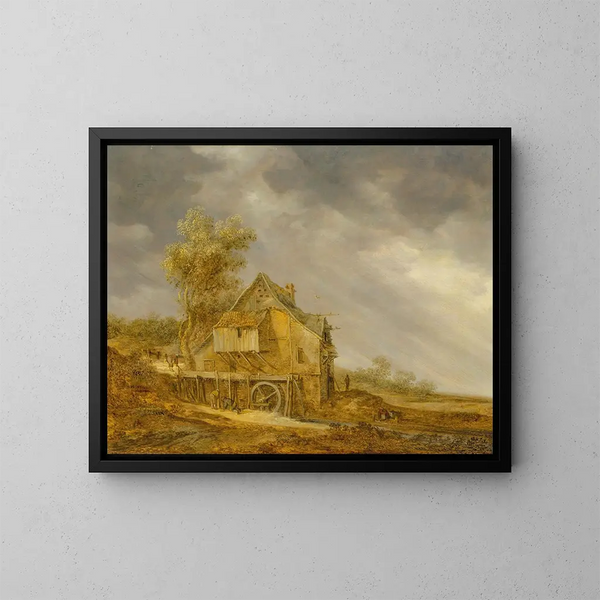 Vesimylly figuureilla maisemassa - Jan van Goyen — kehystetty taideteos seinällä